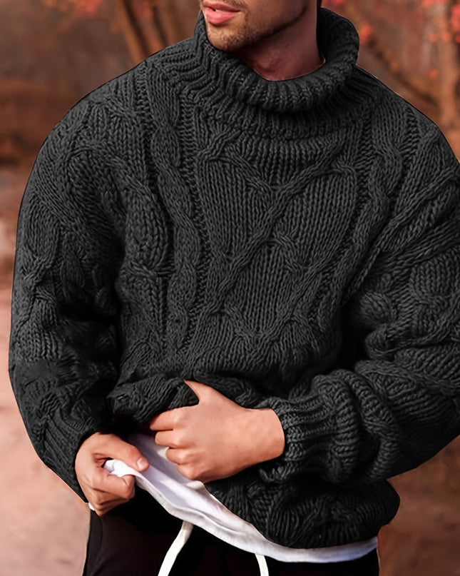 Men's Knitted Pullover Sweater - Vintage Casual High Neck Style