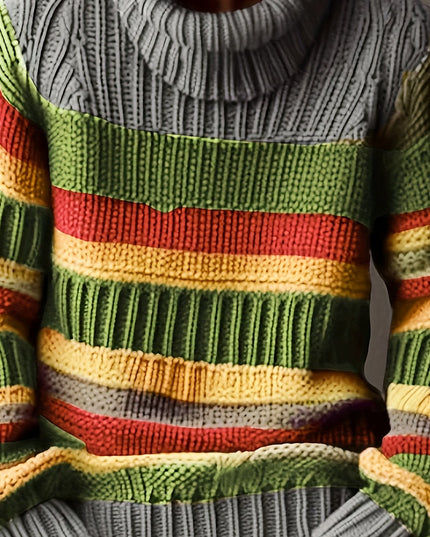Men's Knitted Pullover - Vintage High Neck Casual Sweater