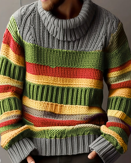 Men's Knitted Pullover - Vintage High Neck Casual Sweater