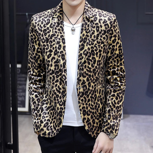 Men's Leopard Print Blazer - Luxurious British Style for Weddings