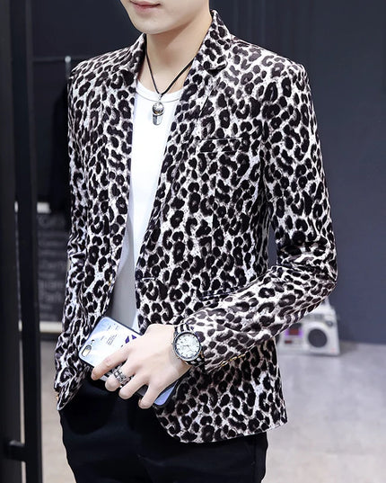 Men's Leopard Print Blazer - Luxurious British Style for Weddings