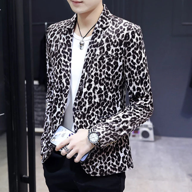 Men's Leopard Print Blazer - Luxurious British Style for Weddings