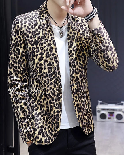Men's Leopard Print Blazer - Luxurious British Style for Weddings