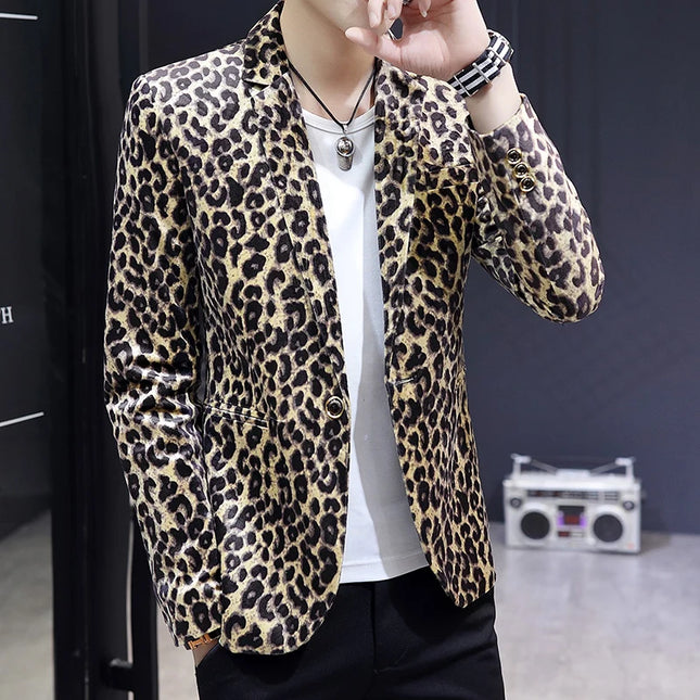 Men's Leopard Print Blazer - Luxurious British Style for Weddings