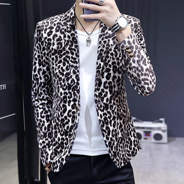 Men's Leopard Print Blazer - Luxurious British Style for Weddings