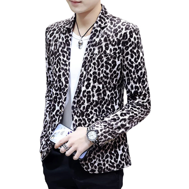 Men's Leopard Print Blazer - Luxurious British Style for Weddings