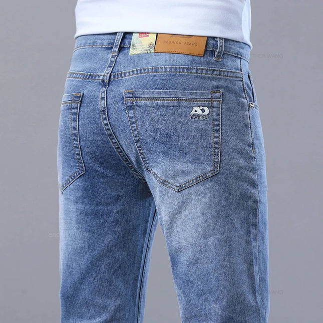 Men's Light Blue Slim Jeans - Casual Stretch Denim Trousers