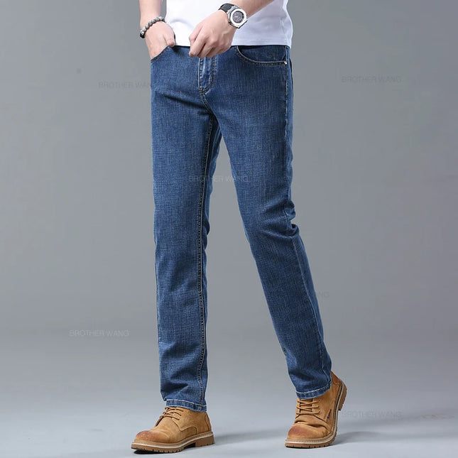 Men's Light Blue Slim Jeans - Casual Stretch Denim Trousers