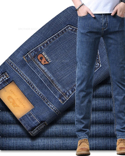 Men's Light Blue Slim Jeans - Casual Stretch Denim Trousers