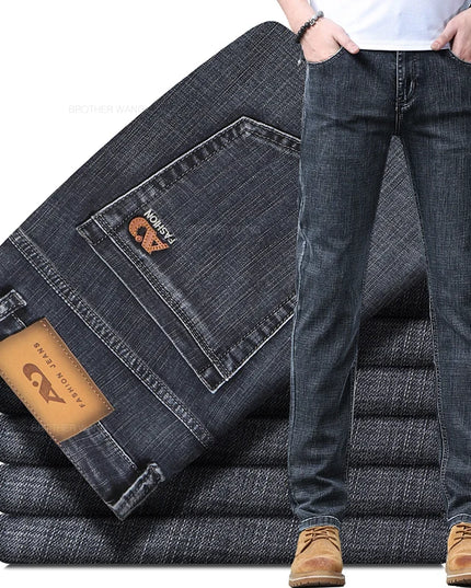 Men's Light Blue Slim Jeans - Casual Stretch Denim Trousers
