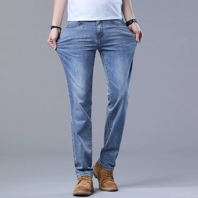 Men's Light Blue Slim Jeans - Stylish Stretch Denim Trousers