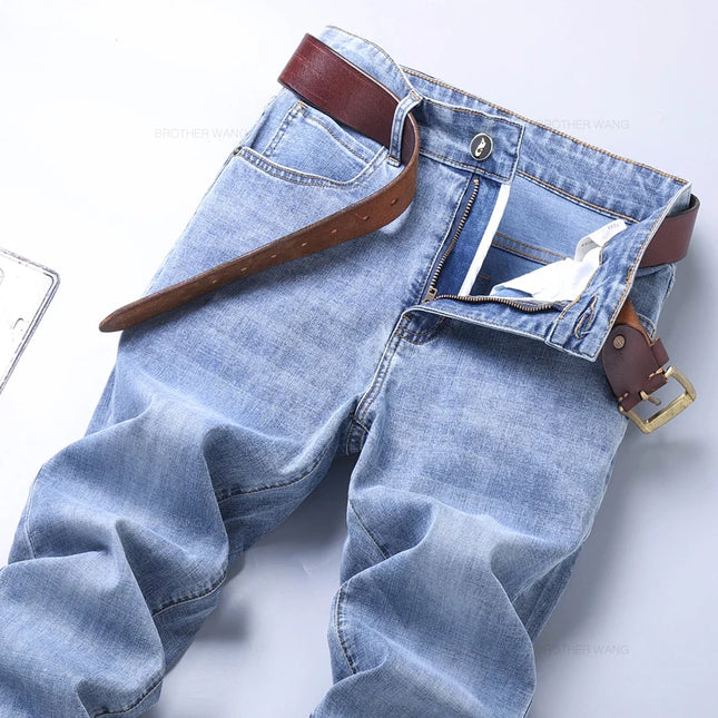 Men's Light Blue Slim Jeans - Stylish Stretch Denim Trousers