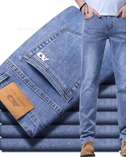 Men's Light Blue Slim Jeans - Stylish Stretch Denim Trousers