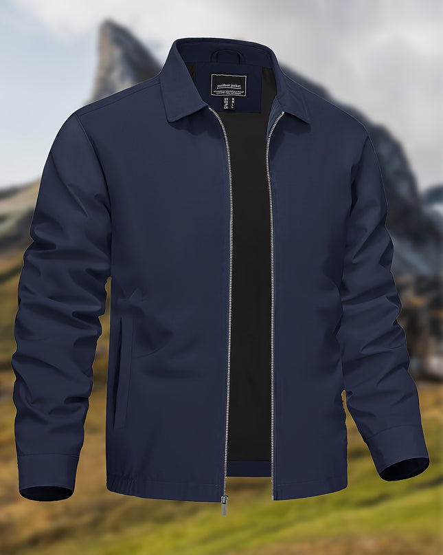 Men's Lightweight Business Casual Jacket - Stylish Zip-Up Windbreaker