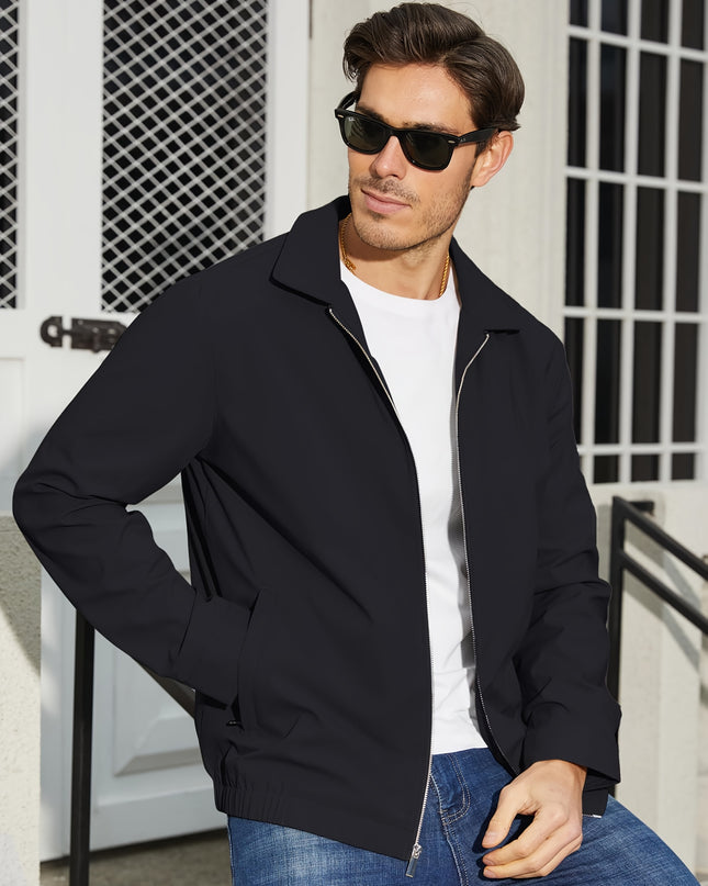Men's Lightweight Business Casual Jacket - Stylish Zip-Up Windbreaker