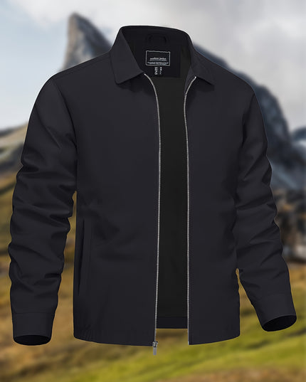 Men's Lightweight Business Casual Jacket - Stylish Zip-Up Windbreaker