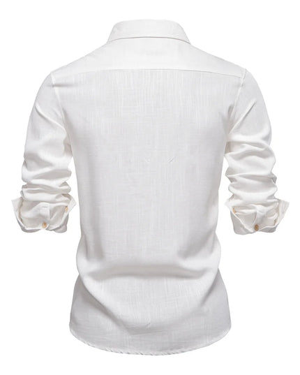 Men's Linen Long Sleeve Shirt - Casual Solid Color Style