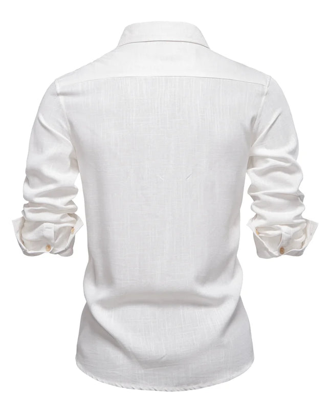 Men's Linen Long Sleeve Shirt - Casual Solid Color Style
