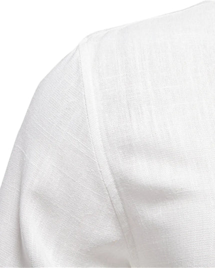 Men's Linen Long Sleeve Shirt - Casual Solid Color Style