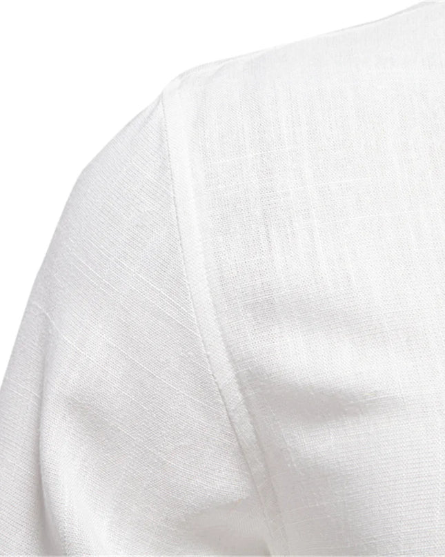 Men's Linen Long Sleeve Shirt - Casual Solid Color Style