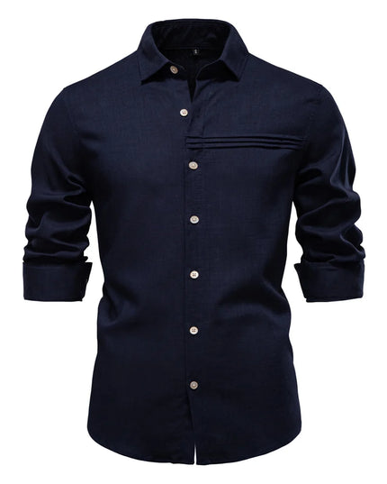 Men's Linen Long Sleeve Shirt - Casual Solid Color Style