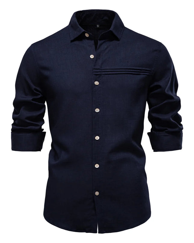 Men's Linen Long Sleeve Shirt - Casual Solid Color Style