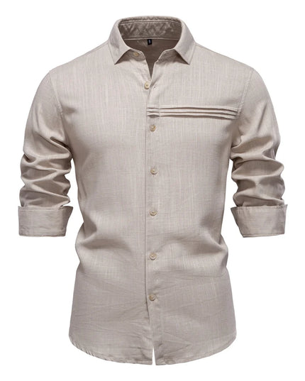 Men's Linen Long Sleeve Shirt - Casual Solid Color Style
