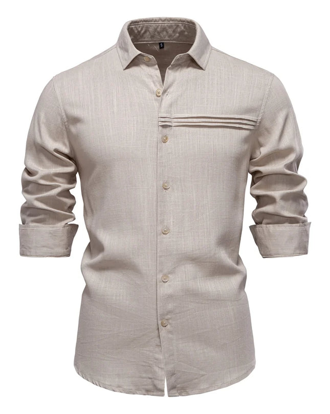Men's Linen Long Sleeve Shirt - Casual Solid Color Style