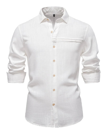 Men's Linen Long Sleeve Shirt - Casual Solid Color Style