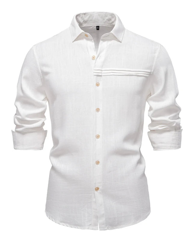 Men's Linen Long Sleeve Shirt - Casual Solid Color Style