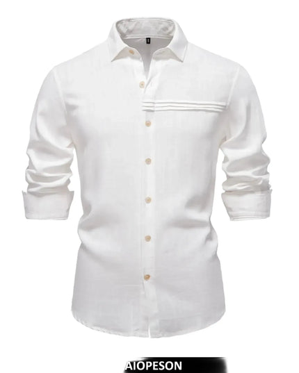 Men's Linen Long Sleeve Shirt - Casual Solid Color Style