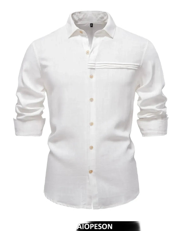 Men's Linen Long Sleeve Shirt - Casual Solid Color Style