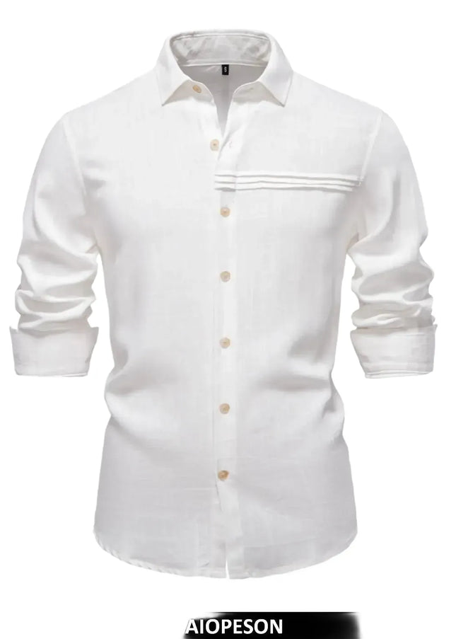 Men's Linen Long Sleeve Shirt - Casual Solid Color Style