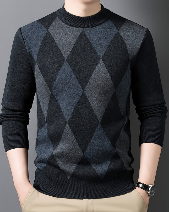 Men's Long Sleeve Knitted Pullover - Zipper Neck, Casual Style