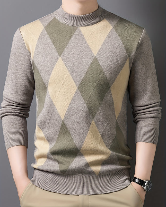 Men's Long Sleeve Knitted Pullover - Zipper Neck, Casual Style