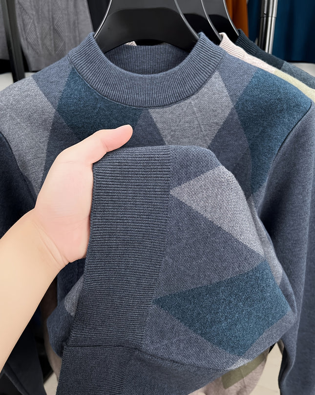 Men's Long Sleeve Knitted Pullover - Zipper Neck, Casual Style