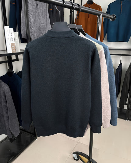 Men's Long Sleeve Knitted Pullover - Zipper Neck, Casual Style