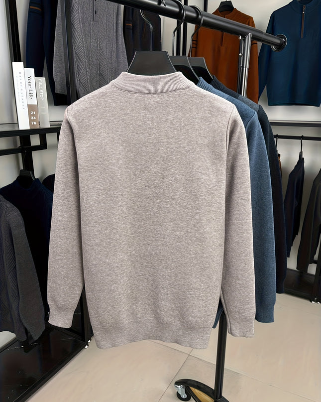 Men's Long Sleeve Knitted Pullover - Zipper Neck, Casual Style