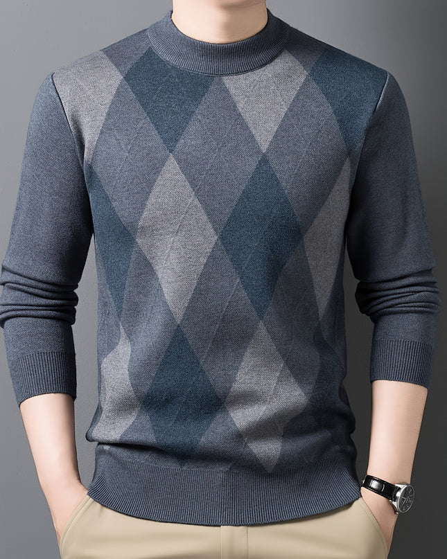 Men's Long Sleeve Knitted Pullover - Zipper Neck, Casual Style