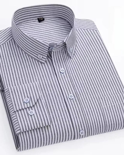 Men's Long Sleeve Stripe Oxford Shirt - Casual & Formal Style