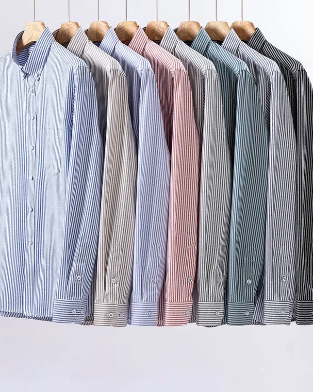 Men's Long Sleeve Stripe Oxford Shirt - Casual & Formal Style