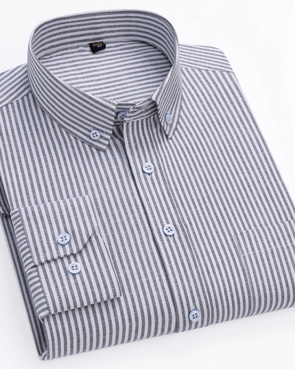 Men's Long Sleeve Stripe Oxford Shirt - Casual & Formal Style