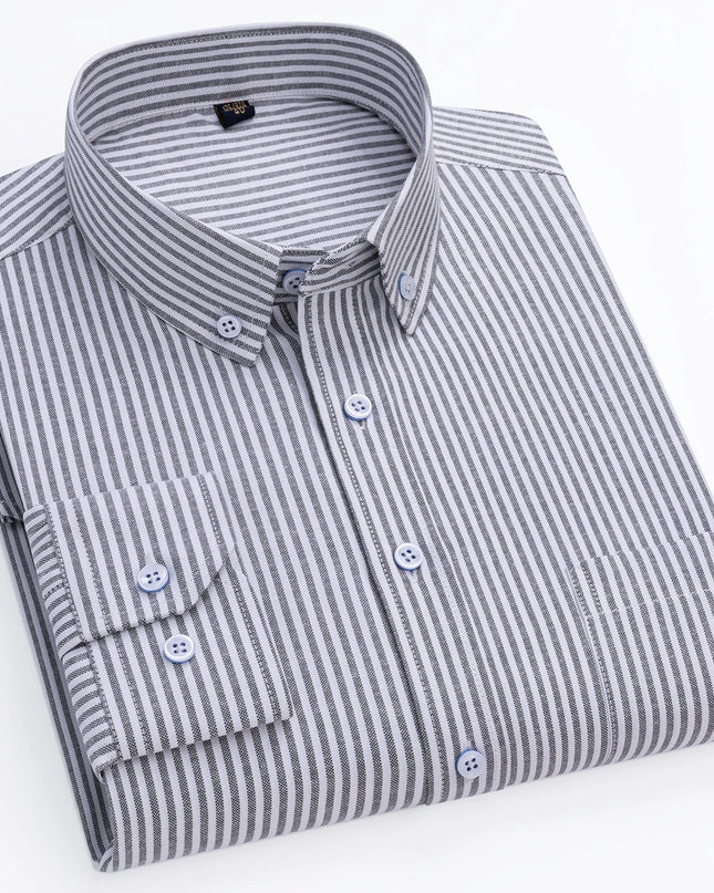 Men's Long Sleeve Stripe Oxford Shirt - Casual & Formal Style