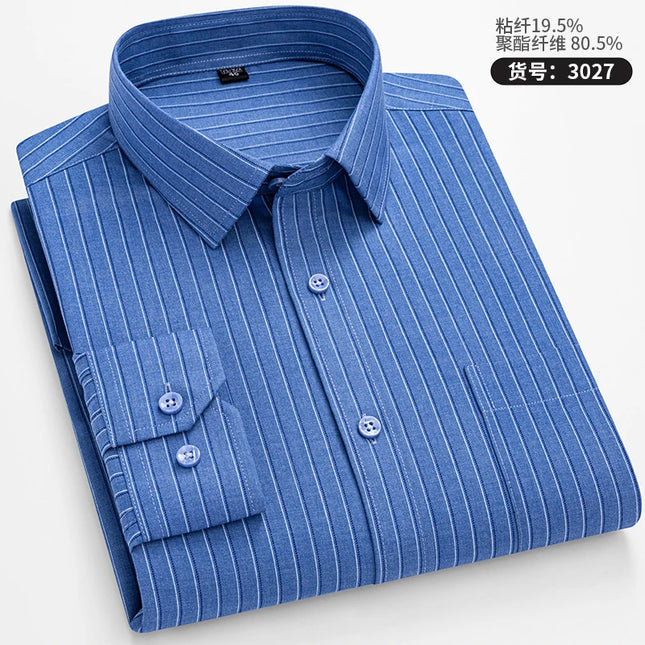 Men's Long Sleeve Stripe Shirt - Wrinkle Resistant, Big Sizes 5XL-7XL