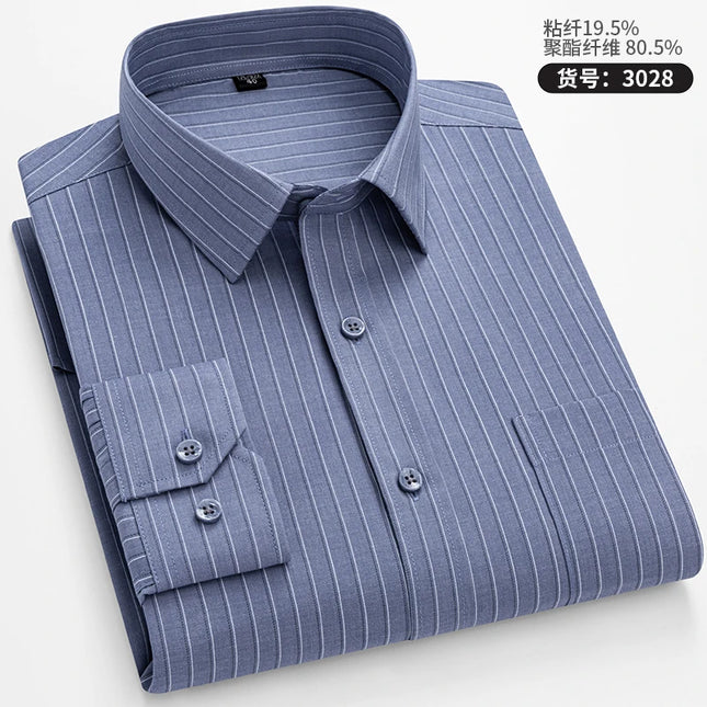 Men's Long Sleeve Stripe Shirt - Wrinkle Resistant, Big Sizes 5XL-7XL