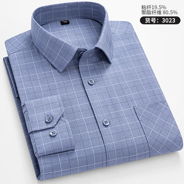 Men's Long Sleeve Stripe Shirt - Wrinkle Resistant, Big Sizes 5XL-7XL