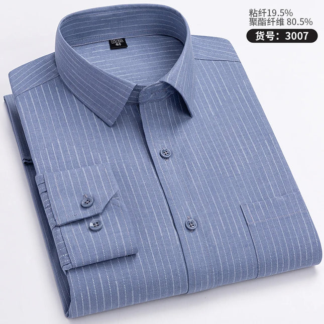 Men's Long Sleeve Stripe Shirt - Wrinkle Resistant, Big Sizes 5XL-7XL