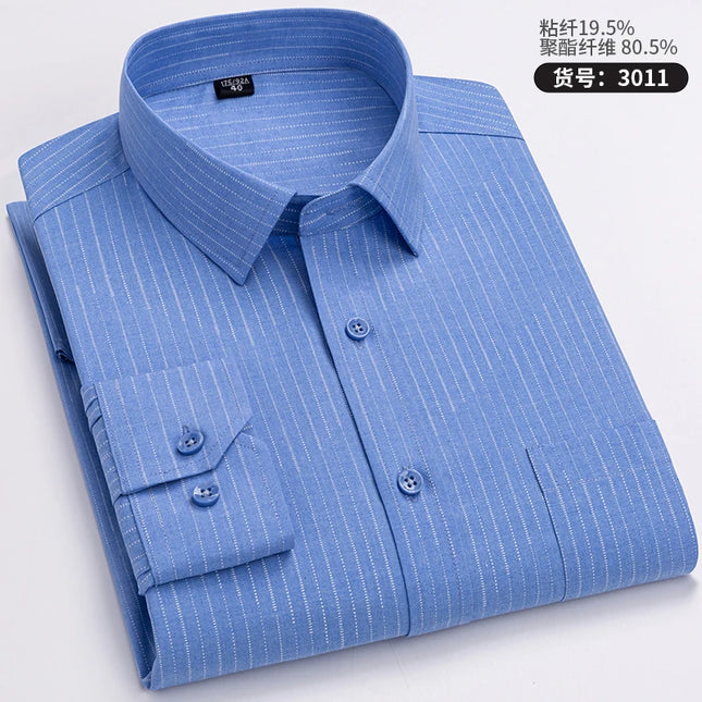 Men's Long Sleeve Stripe Shirt - Wrinkle Resistant, Big Sizes 5XL-7XL