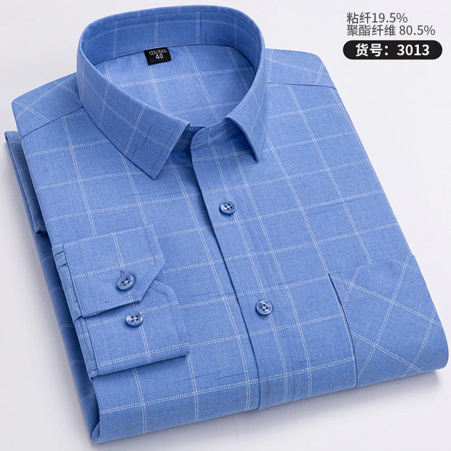 Men's Long Sleeve Stripe Shirt - Wrinkle Resistant, Big Sizes 5XL-7XL