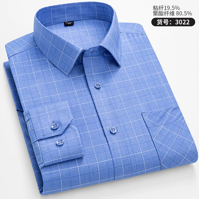 Men's Long Sleeve Stripe Shirt - Wrinkle Resistant, Big Sizes 5XL-7XL